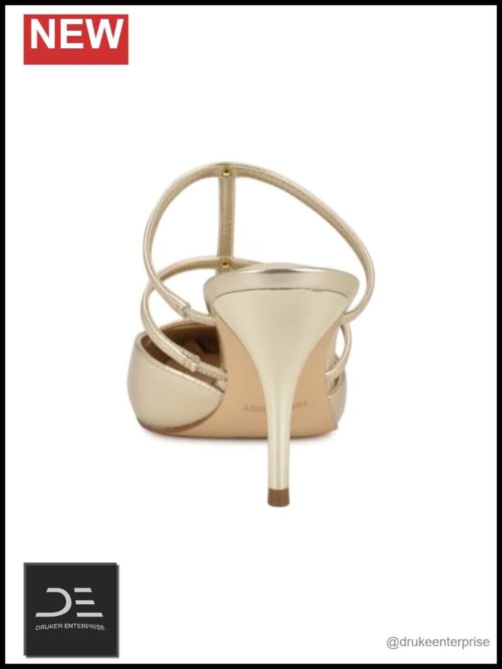 Nine West Tigra Strappy Heels Pointy Toe Faux Leather Slip On 2.95"